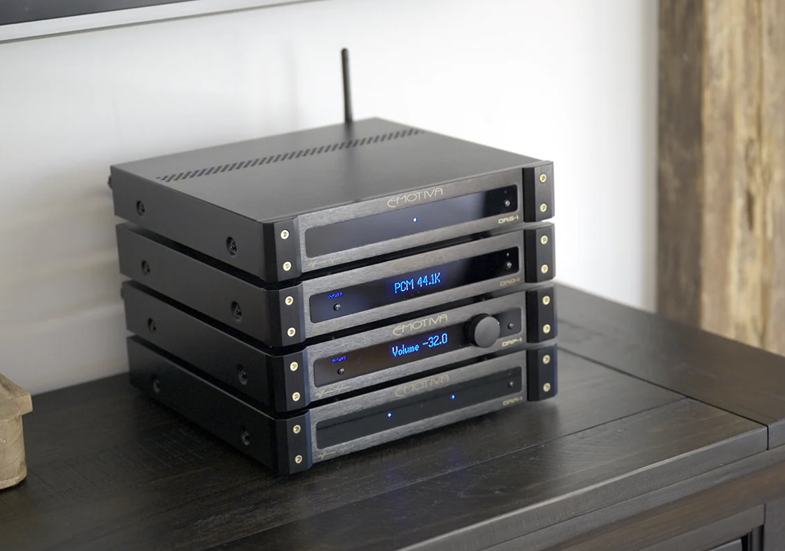 Emotiva builds the 267 mm enclosures for the DR Stack audio system of four devices