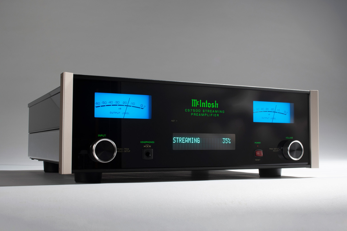The McIntosh CS7500 AC combines streaming, a record player, and a television in the same high-end preamp