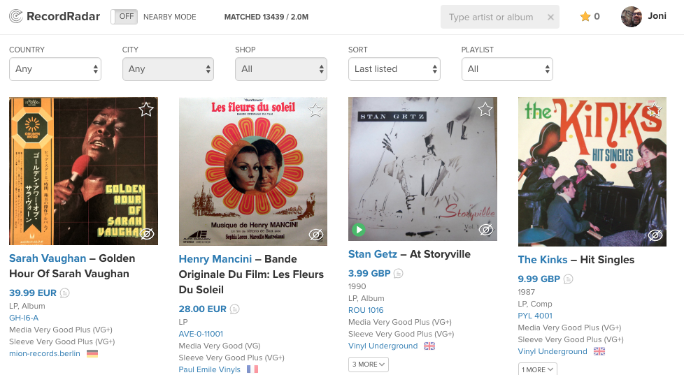 The Record Radar service helps find vinyl records based on Spotify playlists