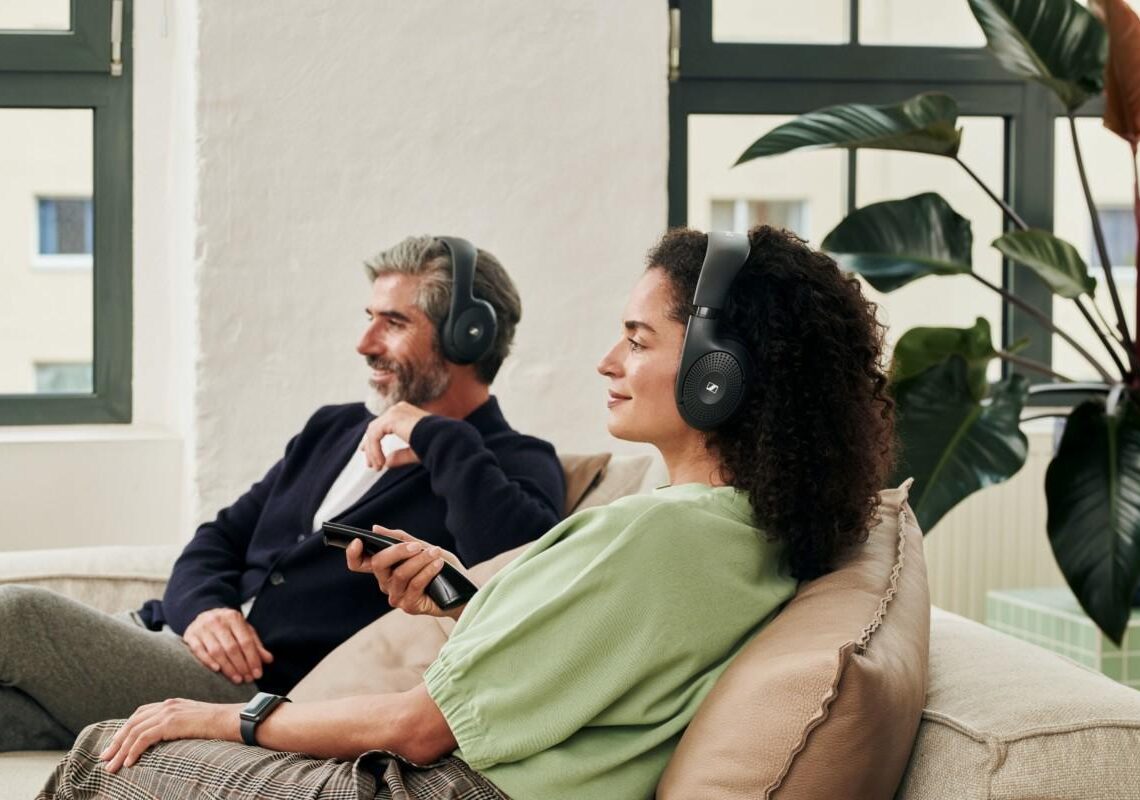 Wireless transmitter/earphones from Sennheiser as a companion for the TV – can connect to multiple headphones simultaneously